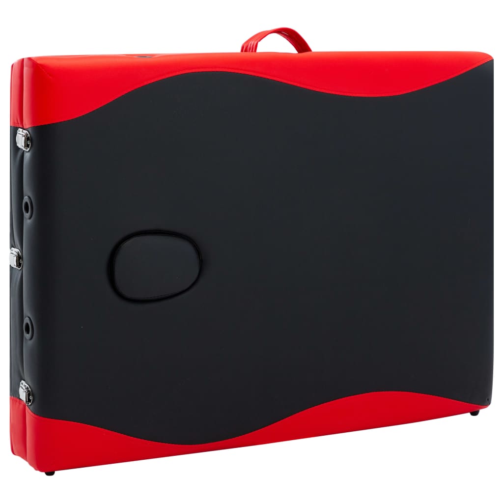 vidaXL 3-conska zložljiva masažna miza aluminij črna in rdeča