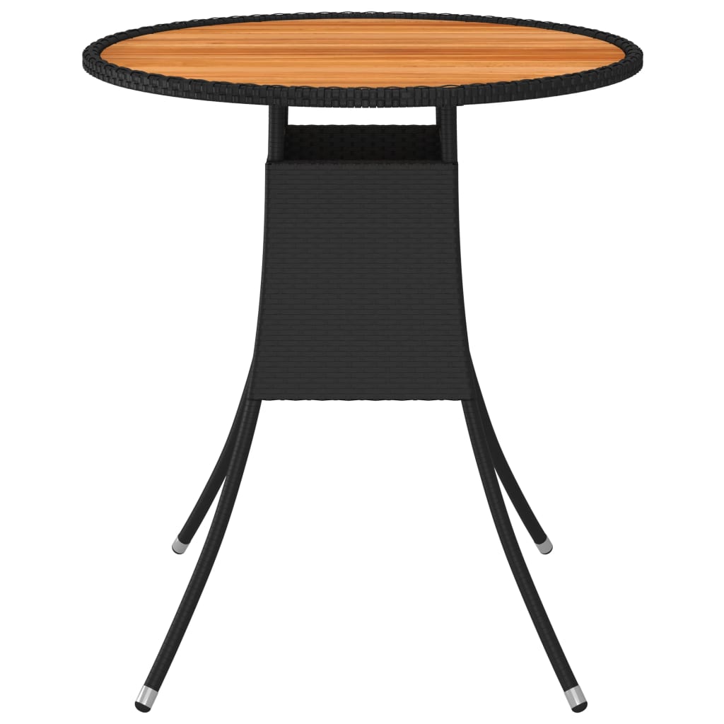 vidaXL Vrtna jedilna miza črna Ø 70 cm poli ratan in akacijev les