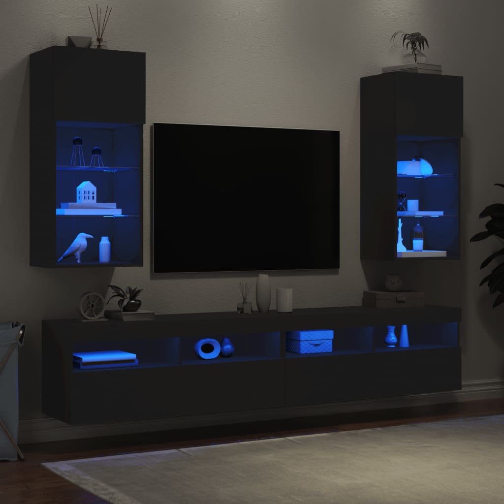 vidaXL TV omarica z LED lučkami 2 kosa črna 40,5x30x90 cm