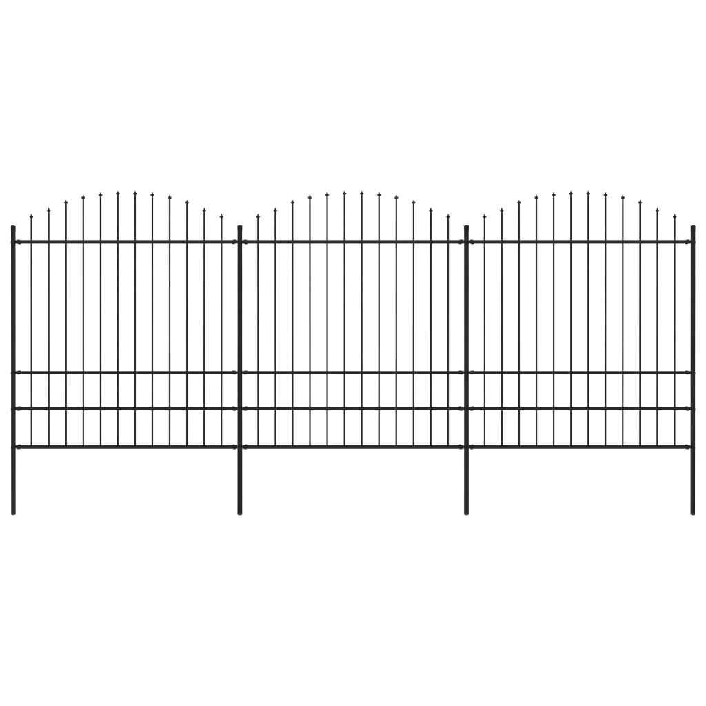 vidaXL Vrtna ograja s koničastimi vrhovi jeklo (1,75-2)x5,1 m črna