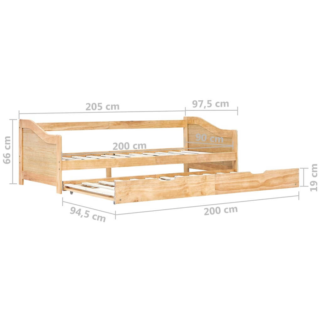 vidaXL Izvlečni posteljni okvir iz borovine 90x200 cm