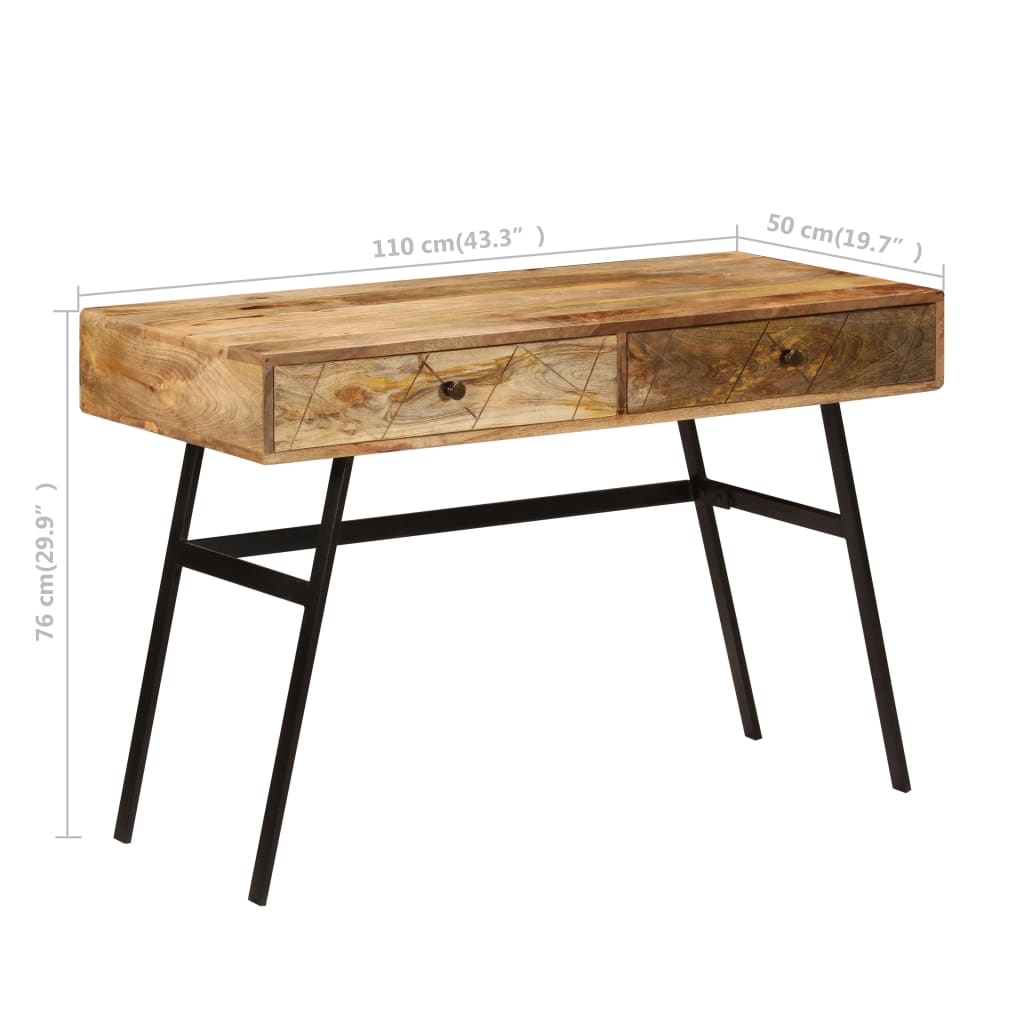 vidaXL Pisalna miza s predali trden mangov les 110x50x76 cm