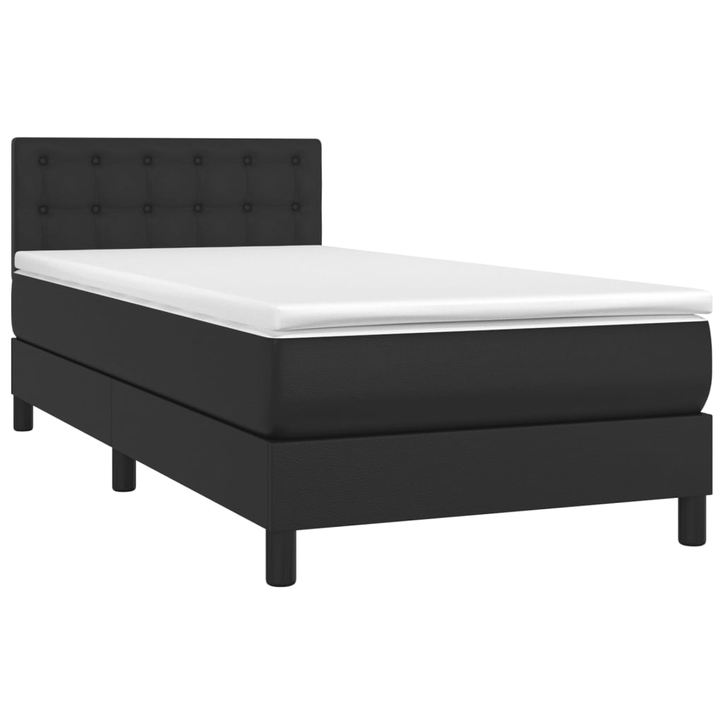vidaXL Box spring postelja z vzmetnico LED črna 80x200 cm umetno usnje
