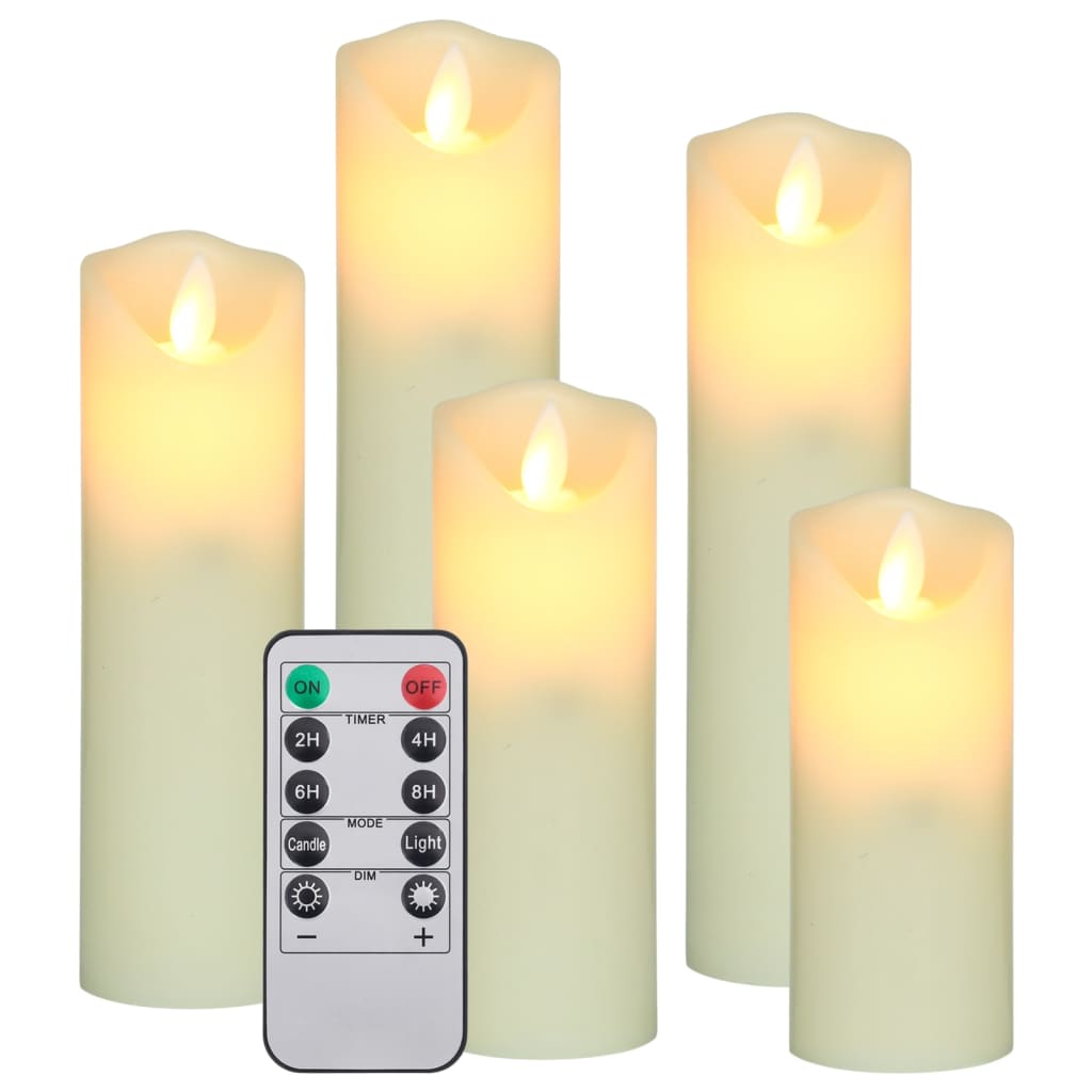 vidaXL Komplet LED svečk 5-delni z daljincem toplo bele