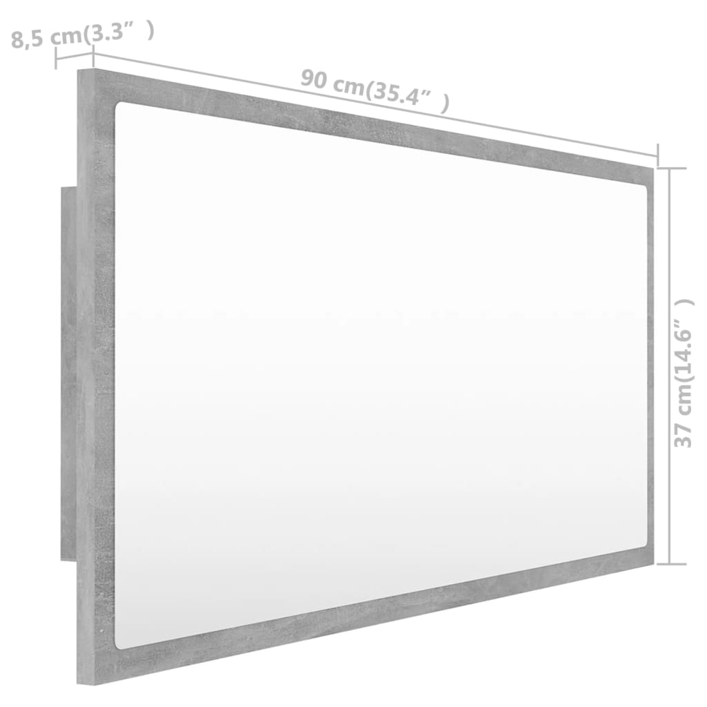 vidaXL LED kopalniško ogledalo betonsko sivo 90x8,5x37 cm akril