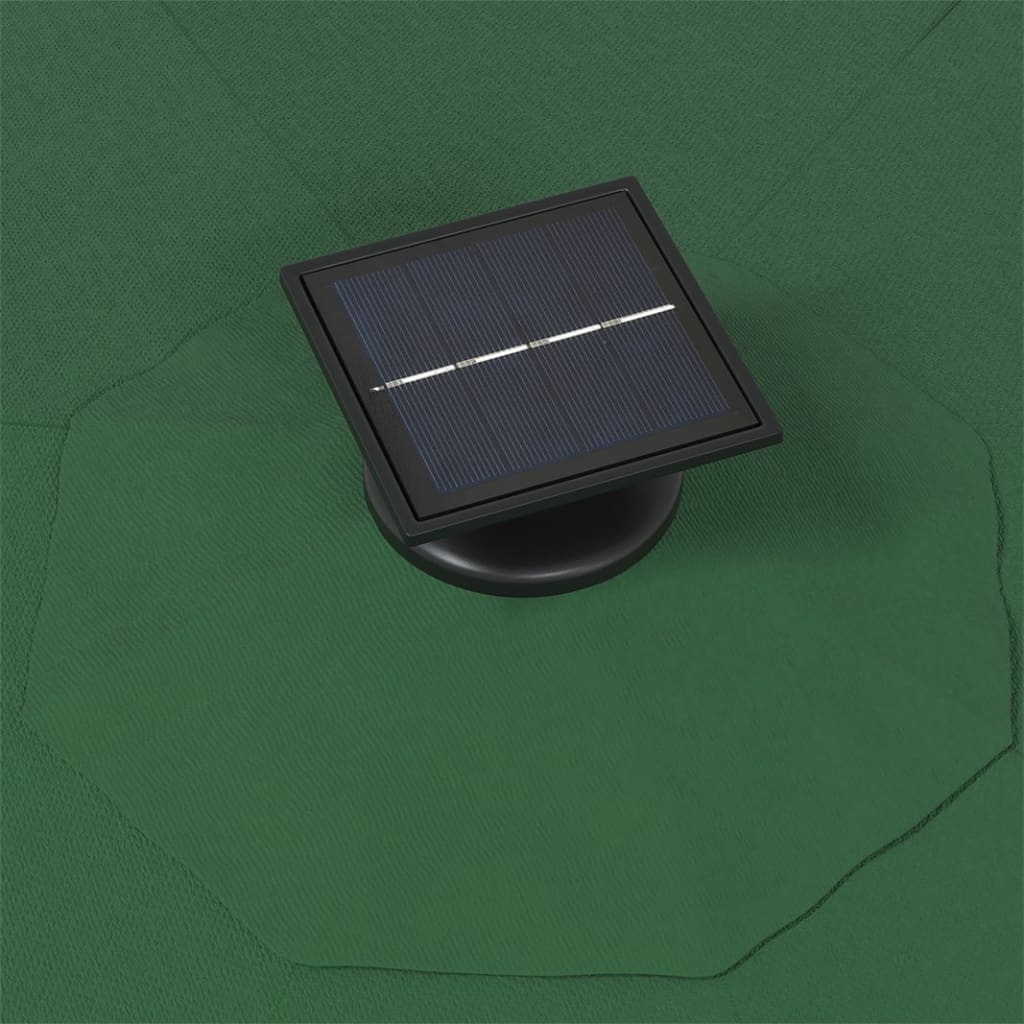 vidaXL Stenski senčnik z LED in kovinskim drogom 300 cm zelen