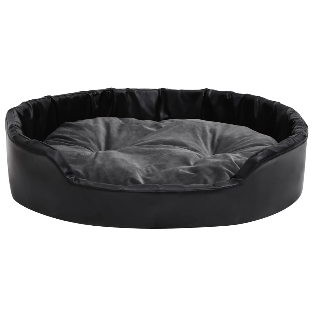 vidaXL Pasja postelja črna in temno siva 90x79x20 cm pliš in um. usnje
