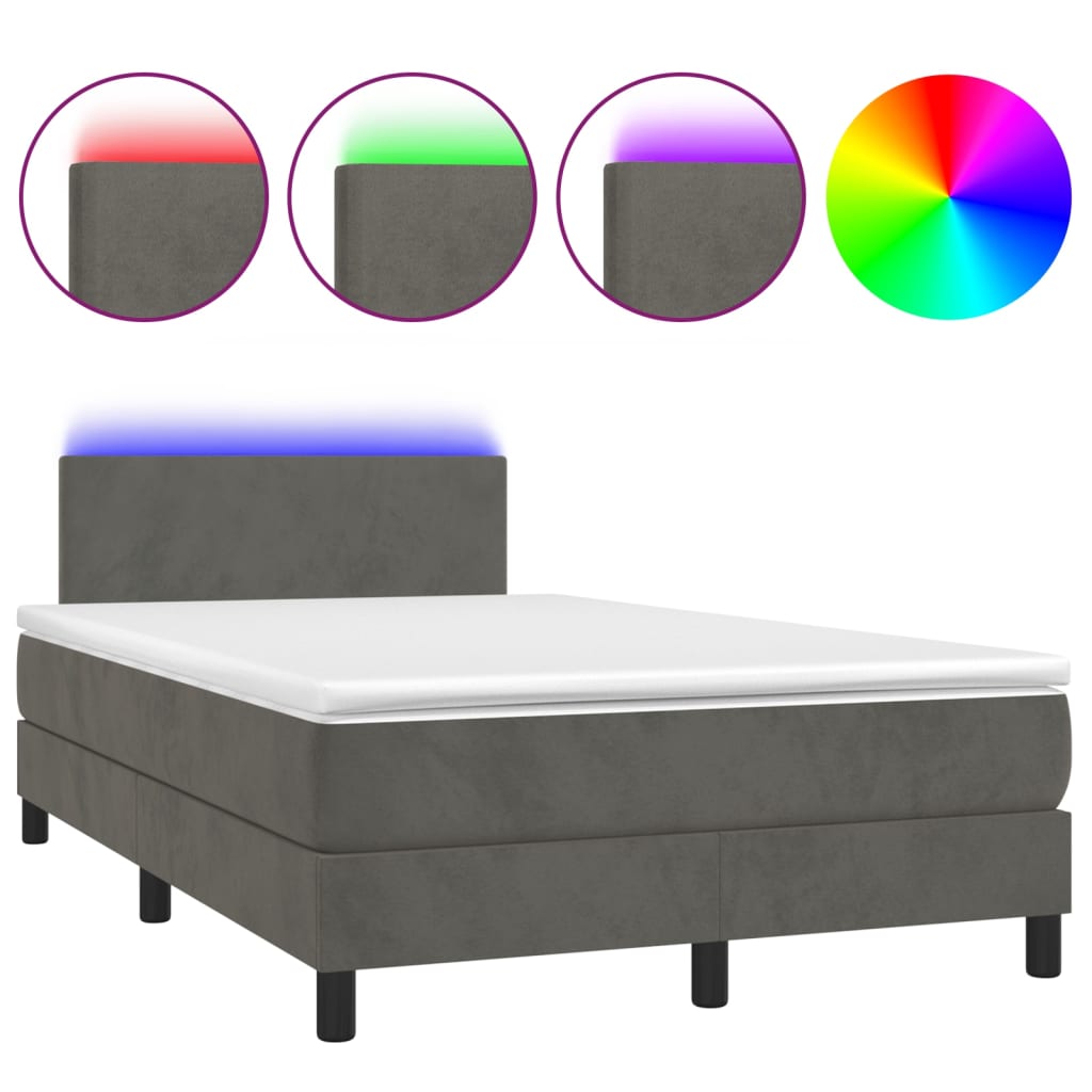vidaXL Box spring postelja z vzmetnico LED temno siva 120x200 cm žamet