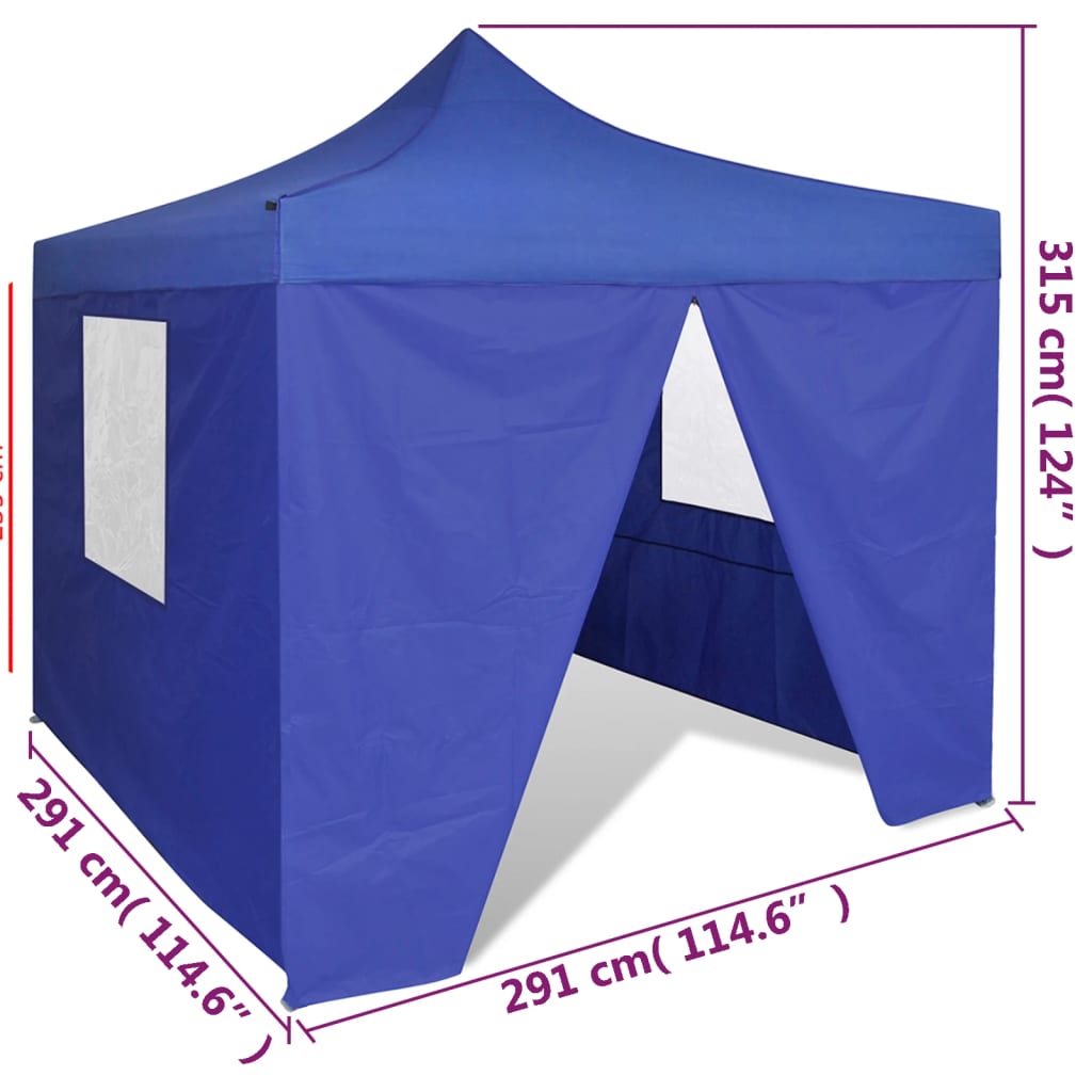 vidaXL Zložljivi šotor 3 x 3 m s 4 stenami modre barve