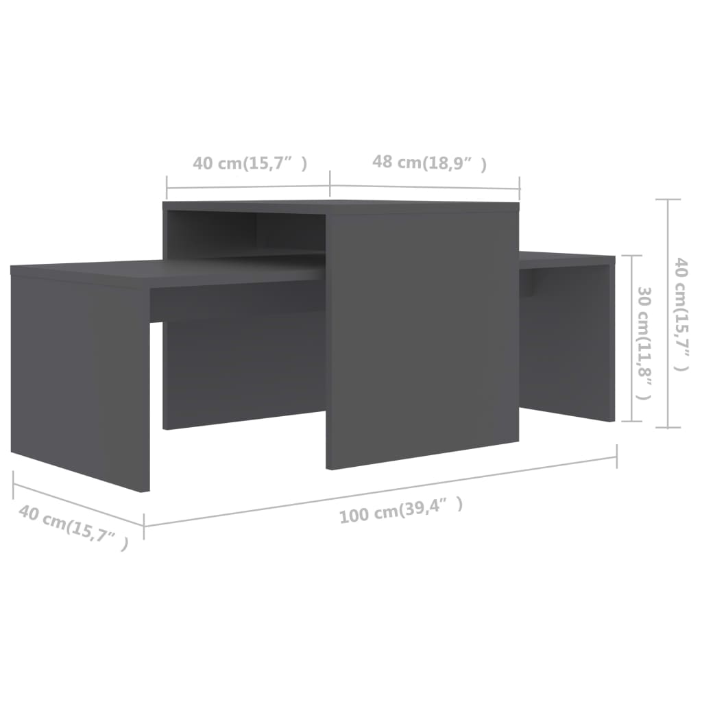 vidaXL Komplet klubskih mizic siv 100x48x40 cm iverna plošča