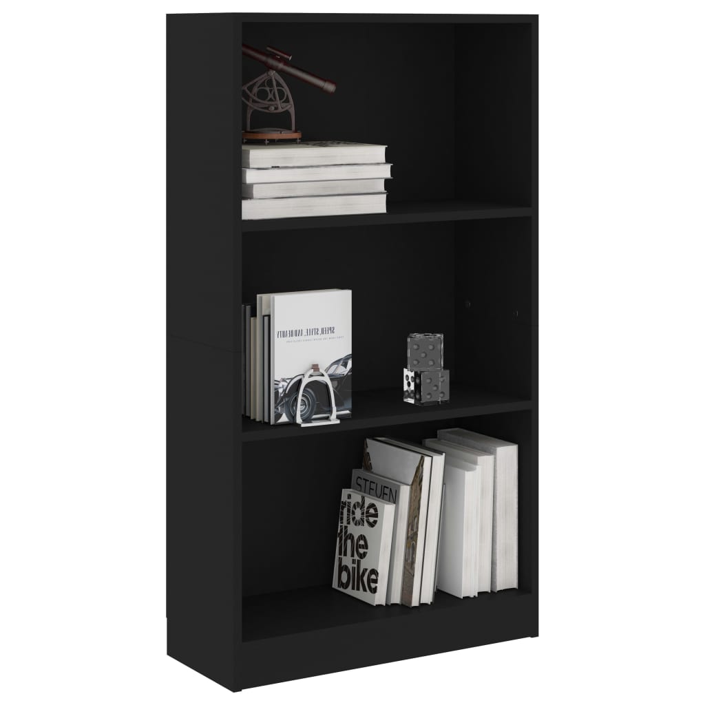 vidaXL Knjižna omara 3-nadstropna črna 60x24x109 cm
