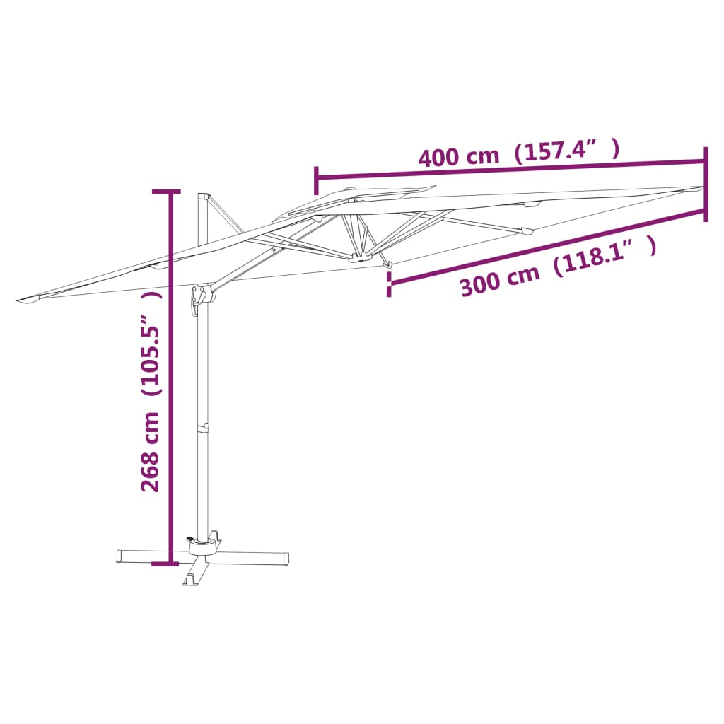 vidaXL Vrtni senčnik z dvojno streho taupe 400x300 cm