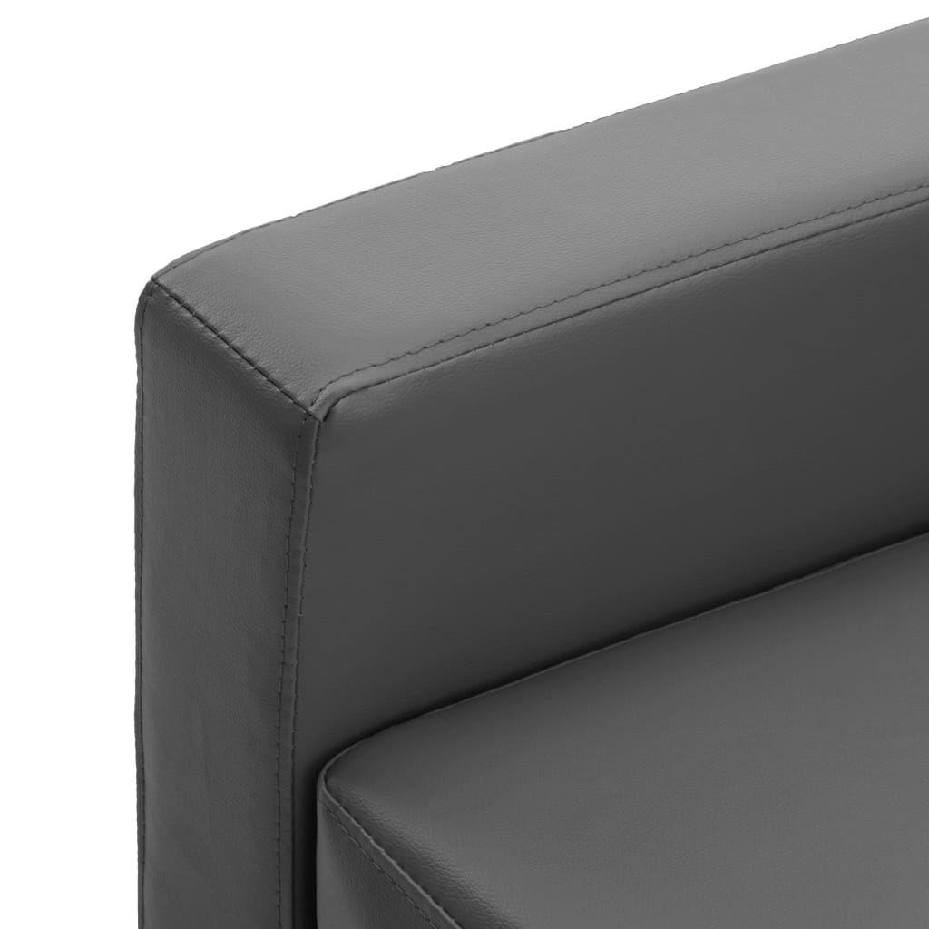 vidaXL Kavč trosed s stolčkom za noge sivo umetno usnje