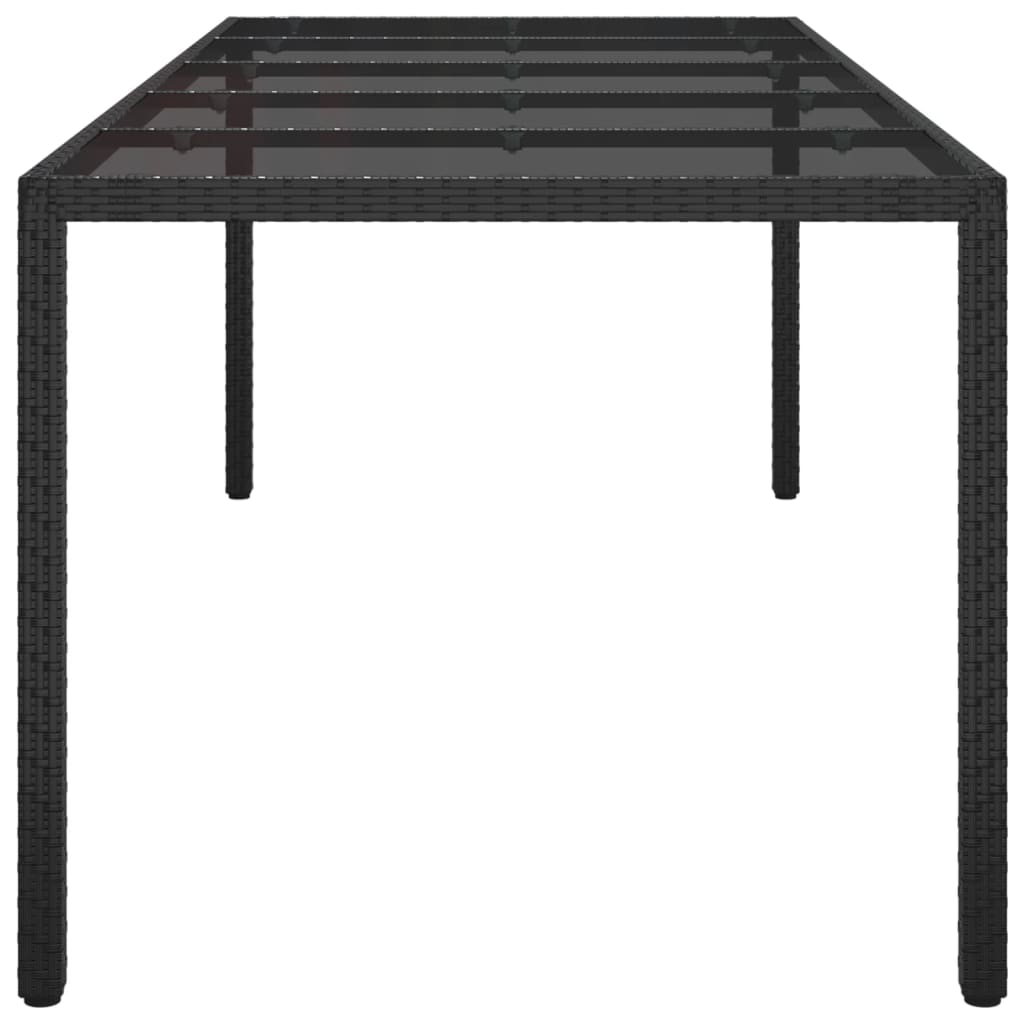 vidaXL Vrtna miza črna 250x100x75 cm kaljeno steklo in poli ratan
