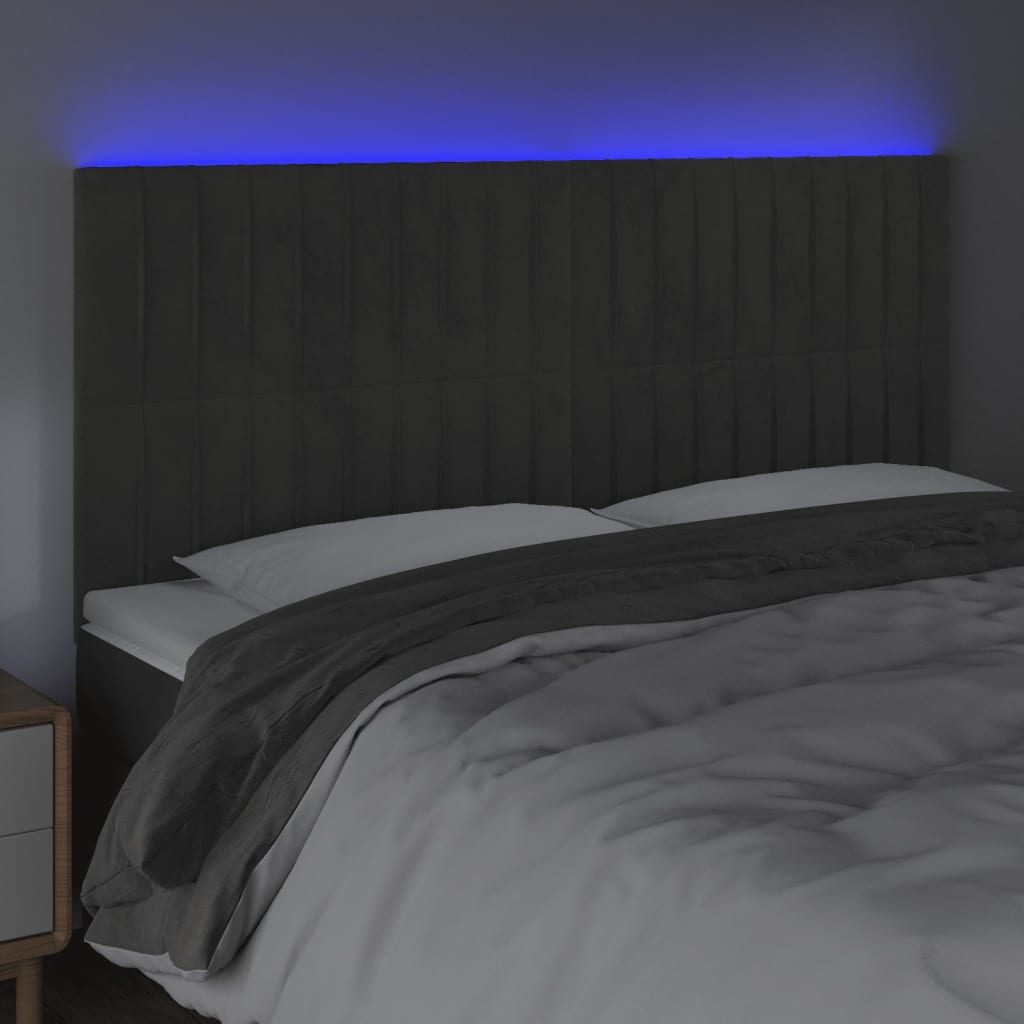 vidaXL LED posteljno vzglavje temno sivo 200x5x118/128 cm žamet
