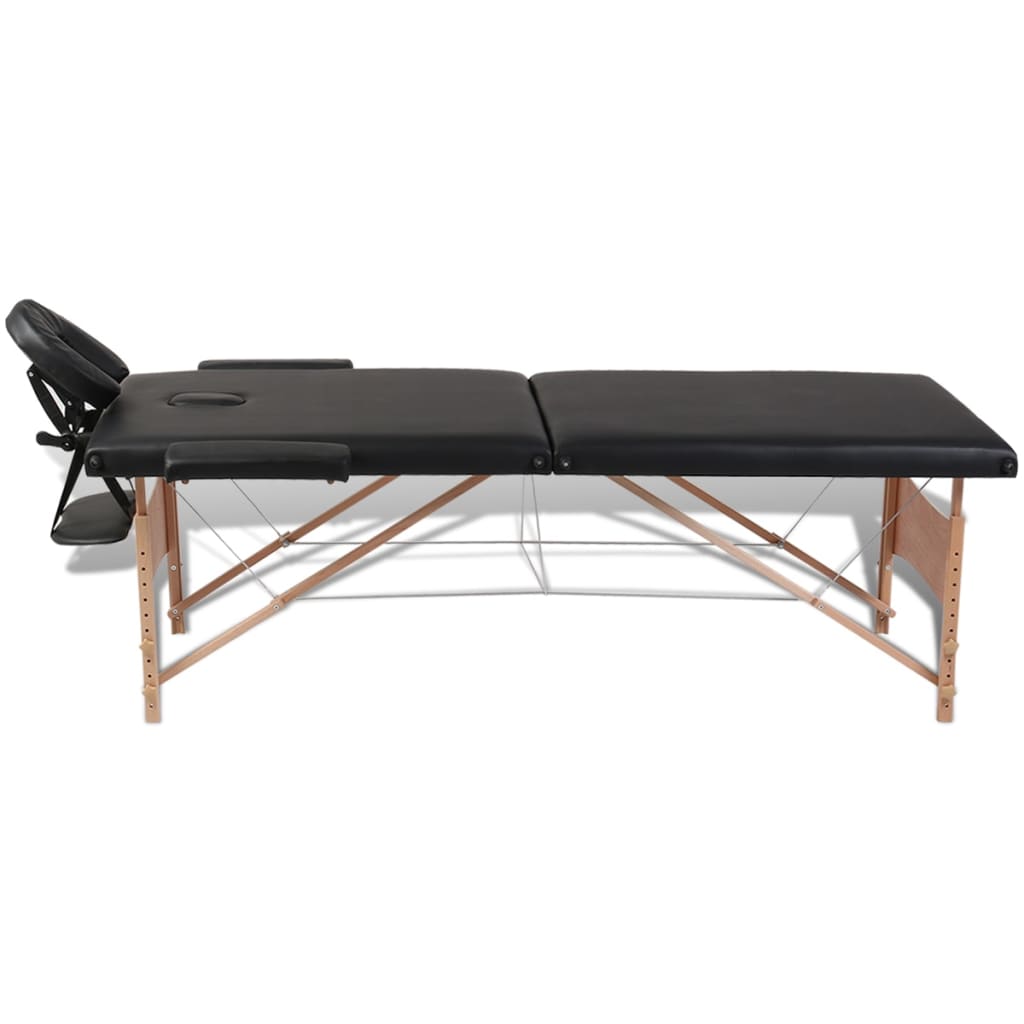 vidaXL Zložljiva masažna miza 2 coni z lesenim okvirjem črna