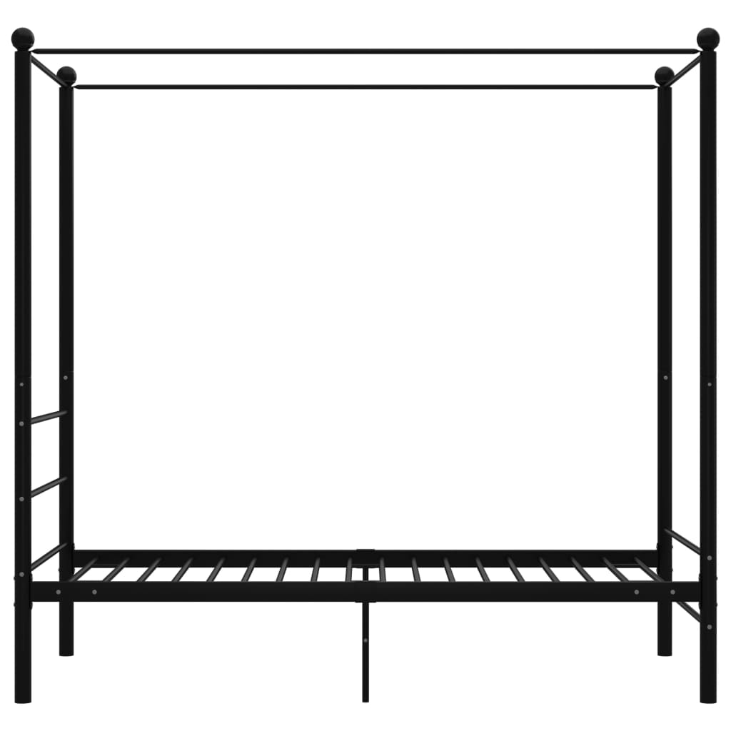 vidaXL Posteljni okvir z ogrodjem za baldahin črn kovinski 100x200 cm
