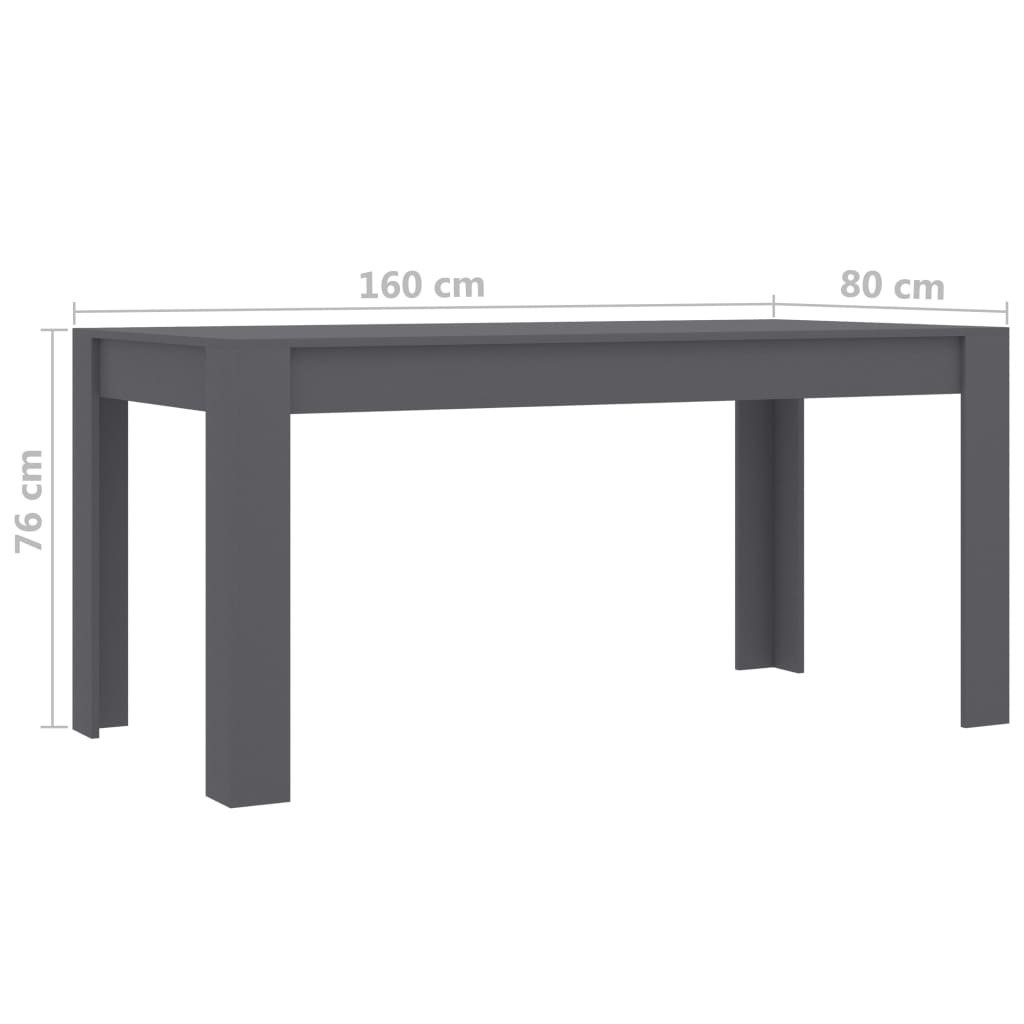 vidaXL Jedilna miza siva 160x80x76 cm iverna plošča