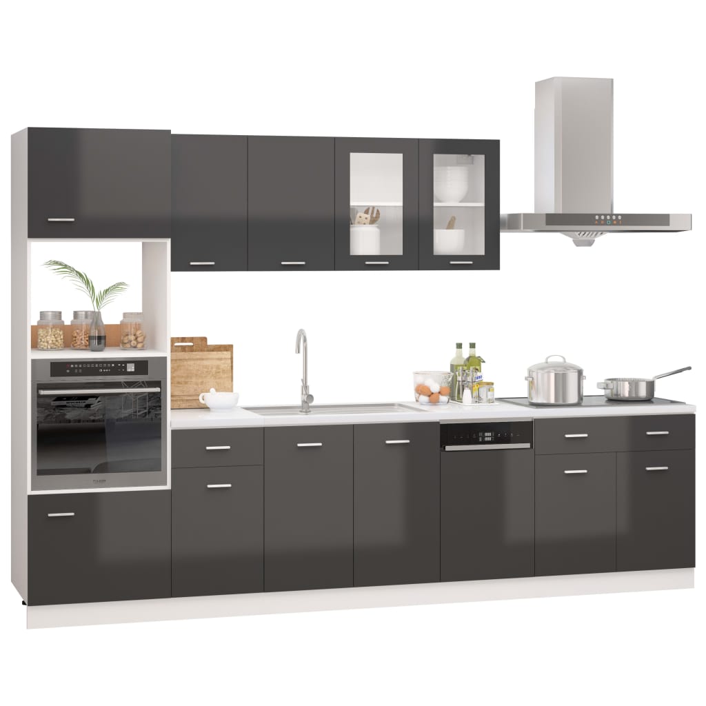 vidaXL Komplet kuhinjskih omaric 7-delni visok sijaj siv iverna plošča