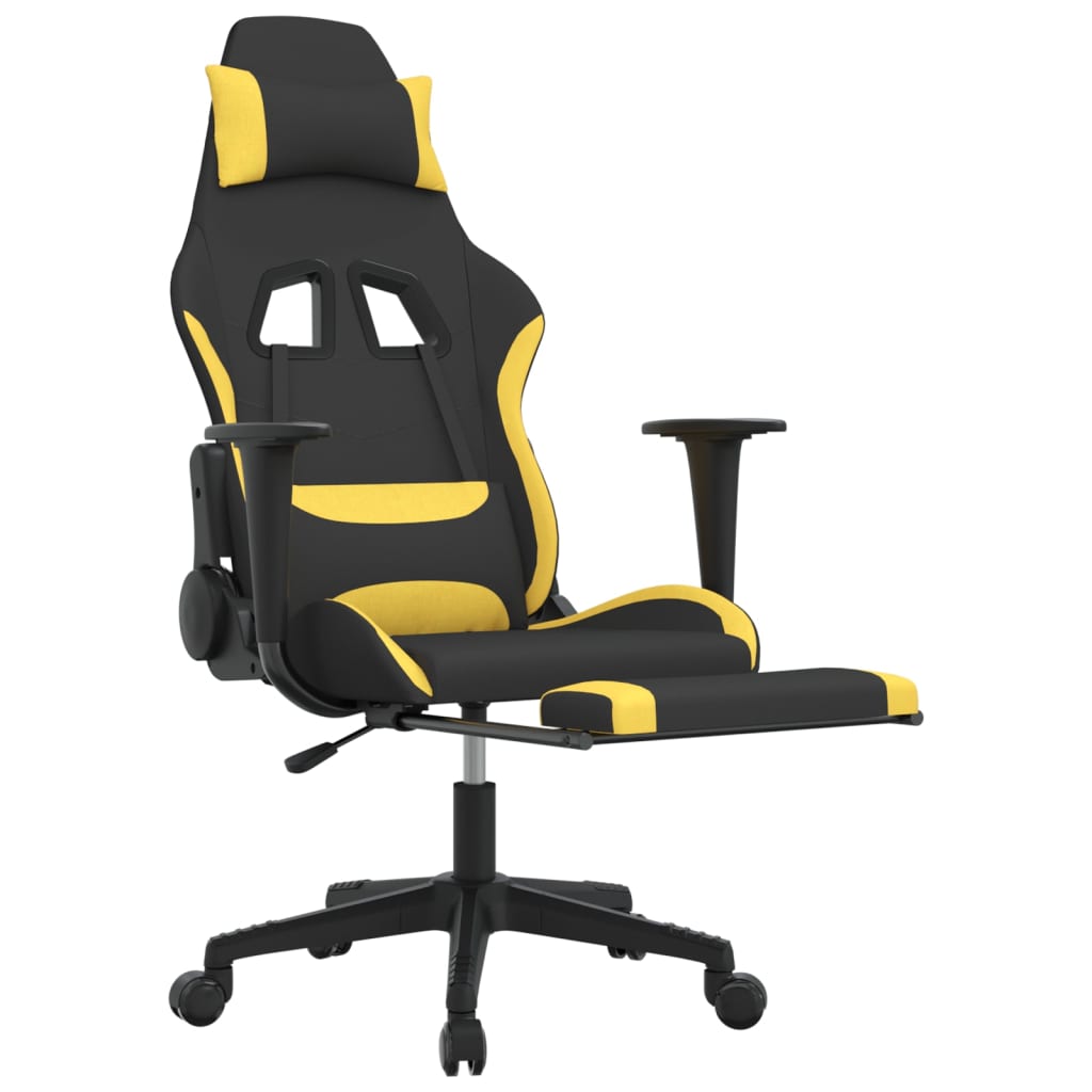 vidaXL Masažni gaming stol z oporo za noge črno in rumeno blago