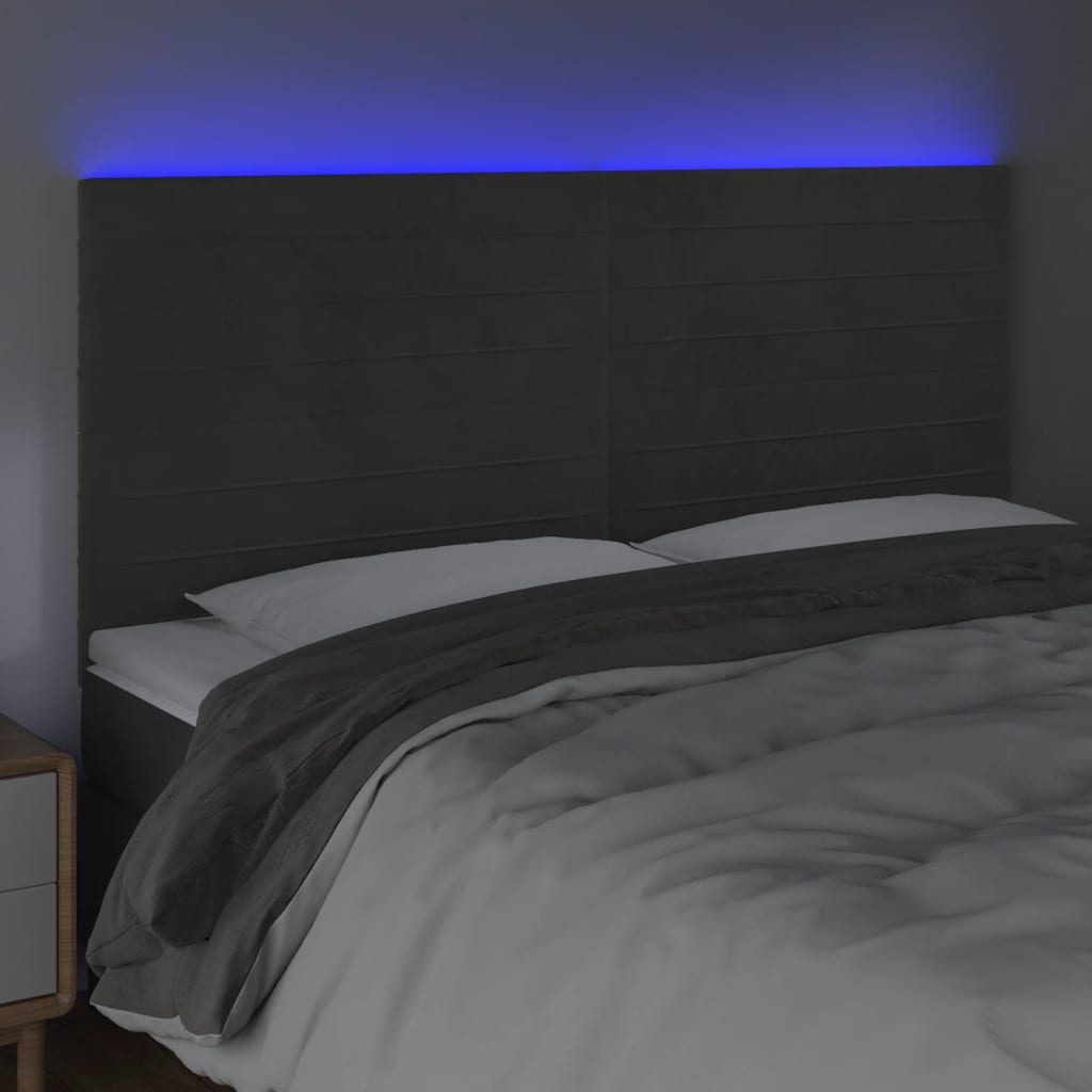 vidaXL LED posteljno vzglavje temno sivo 180x5x118/128 cm žamet