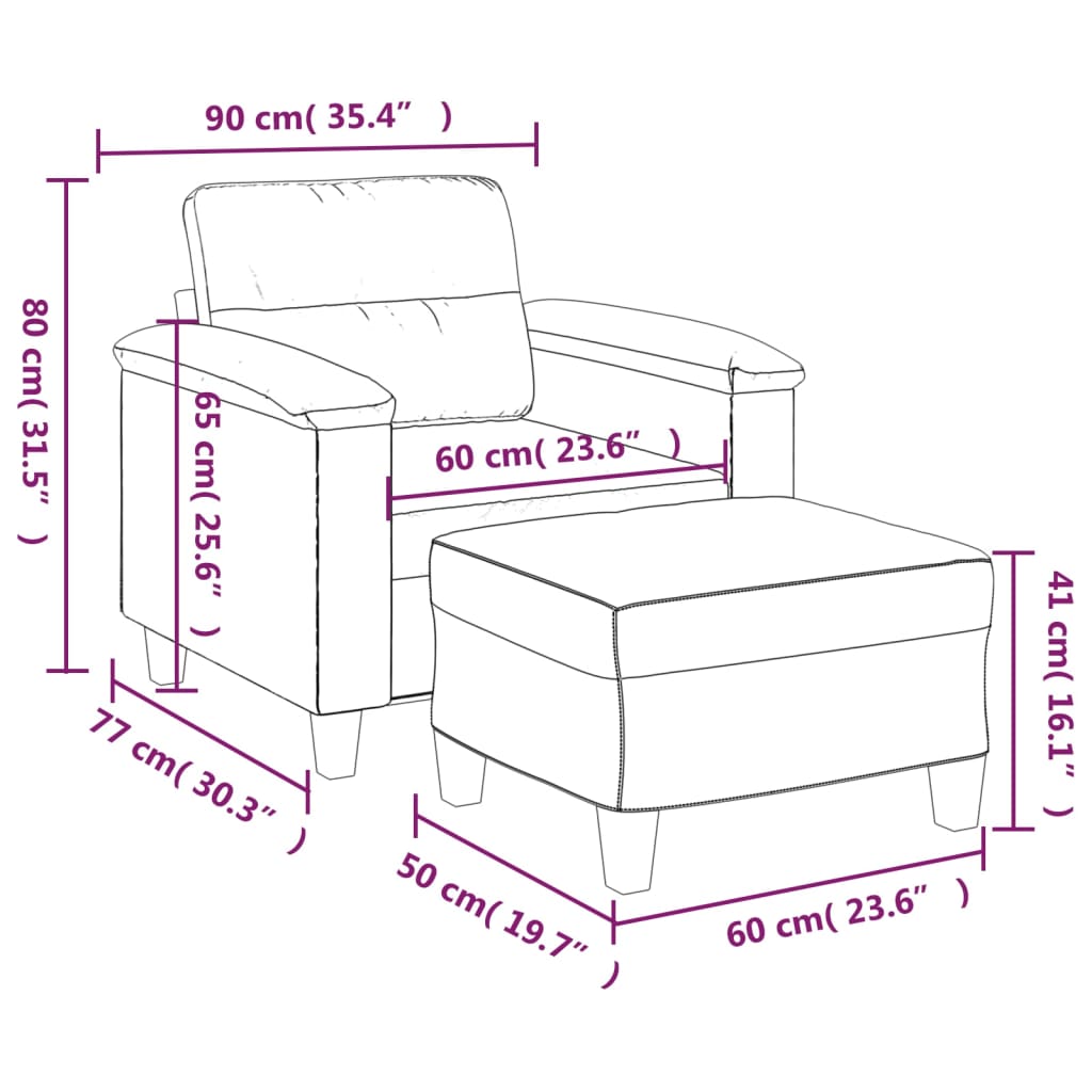 vidaXL Fotelj s stolčkom za noge temno siv 60 cm blago iz mikrovlaken