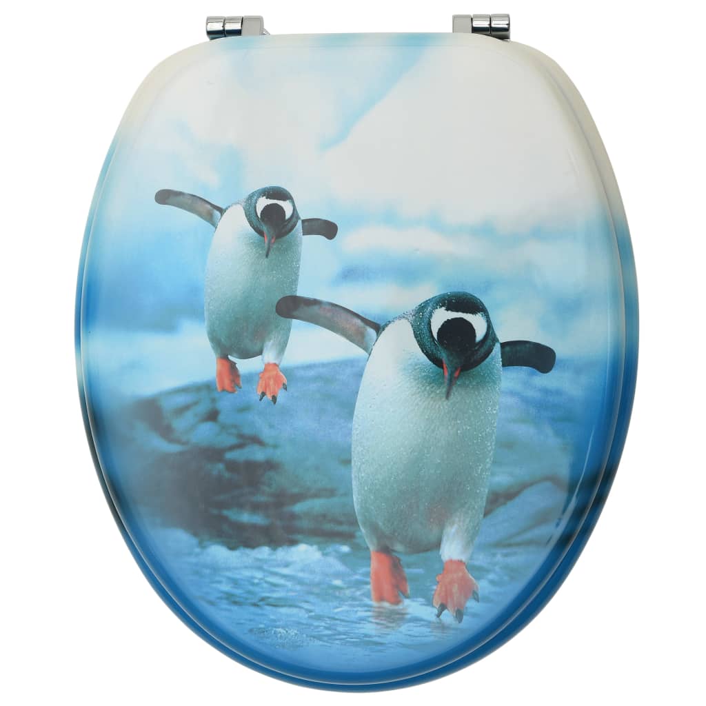 vidaXL Deska za WC školjko s pokrovom 2 kosa mediapan pingvin