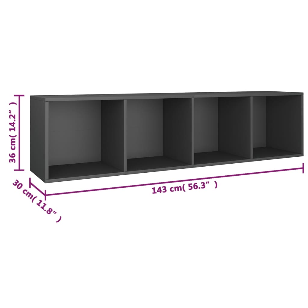 vidaXL Knjižna / TV omara siva 36x30x143 cm iverna plošča