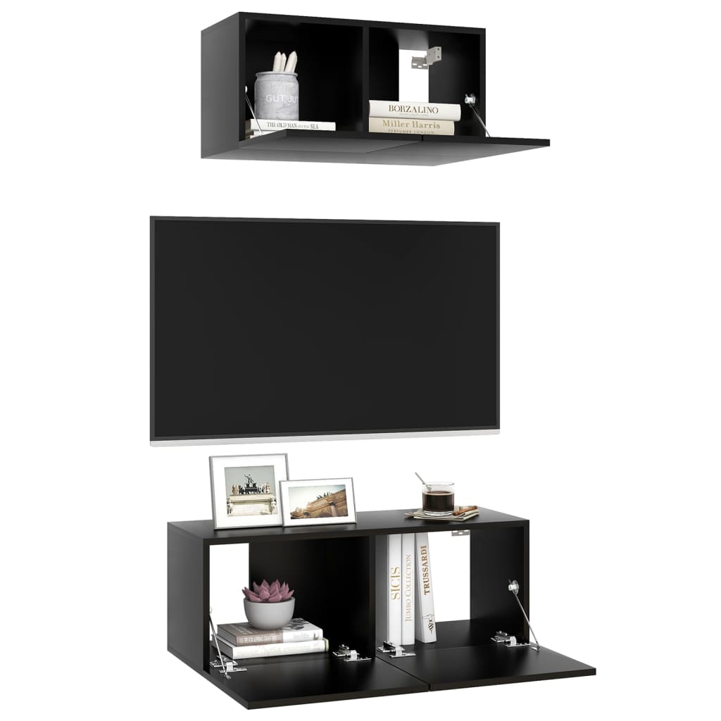 vidaXL Komplet TV omaric 2-delni črna iverna plošča