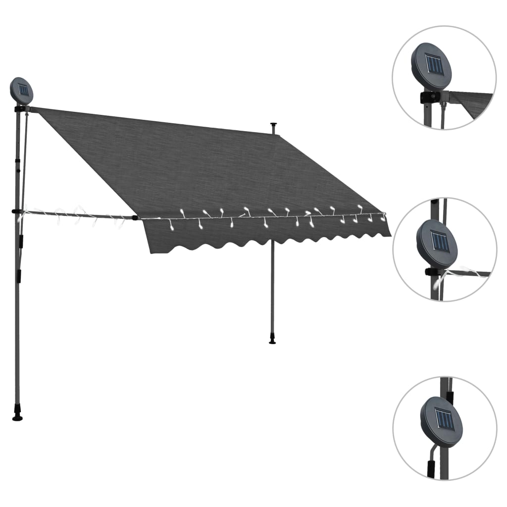 vidaXL Ročno zložljiva tenda z LED lučkami 300 cm antracitna