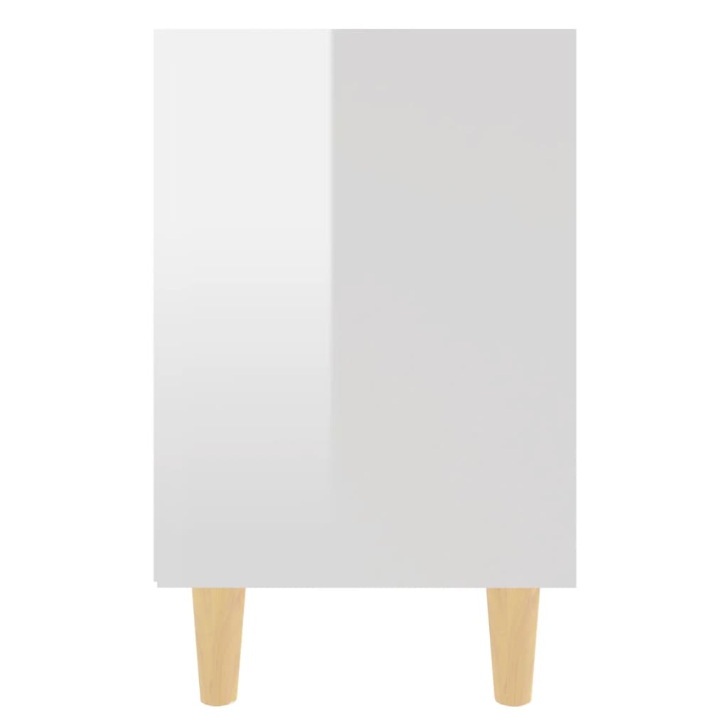 vidaXL Nočna omarica z lesenimi nogami visok sijaj bela 40x30x50 cm