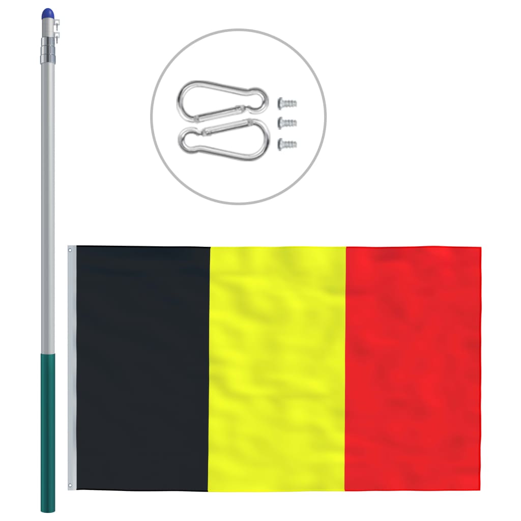 vidaXL Zastava Belgije in aluminijast zastavni drog 6 m