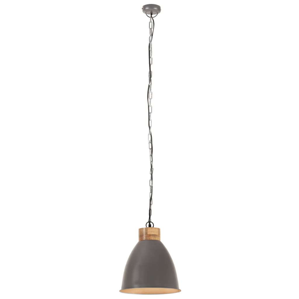 vidaXL Industrijska viseča svetilka siva železo in trden les 35 cm E27