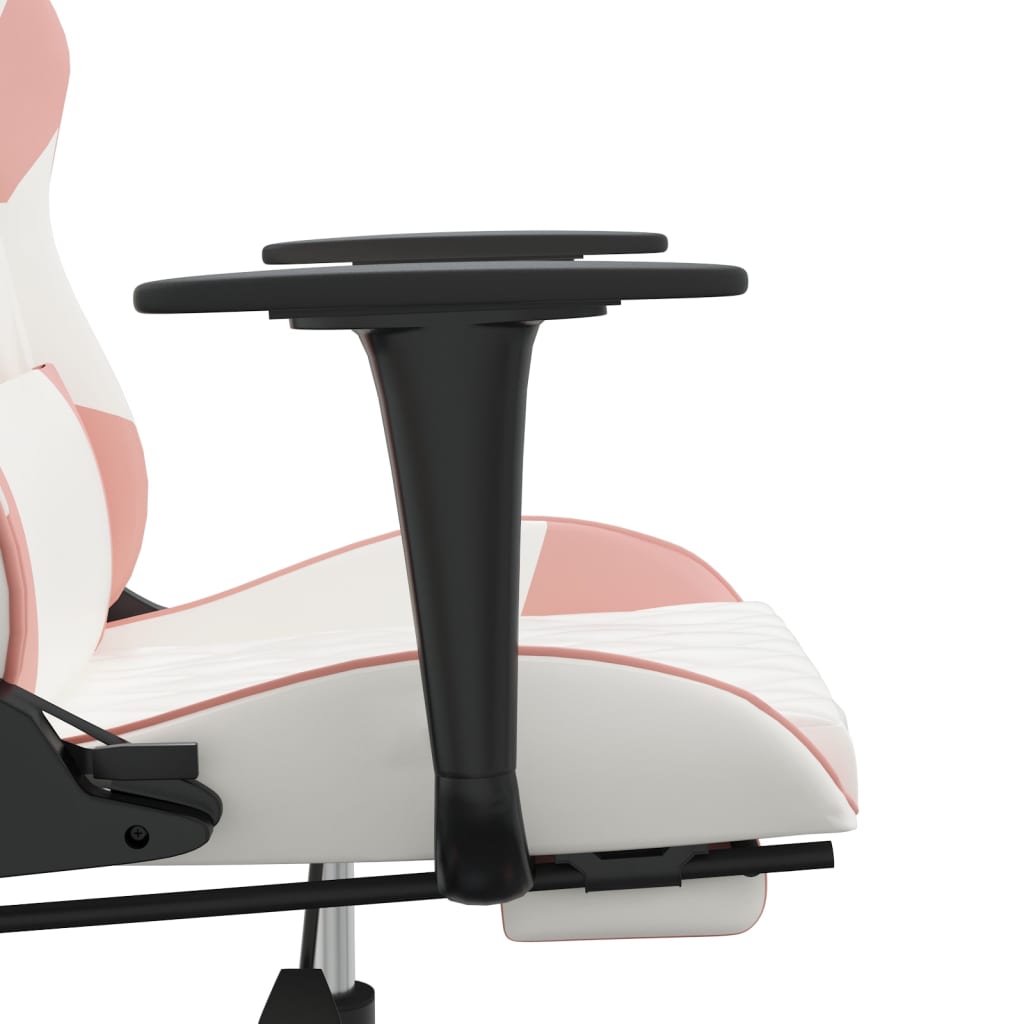 vidaXL Gaming stol z oporo za noge belo in roza umetno usnje