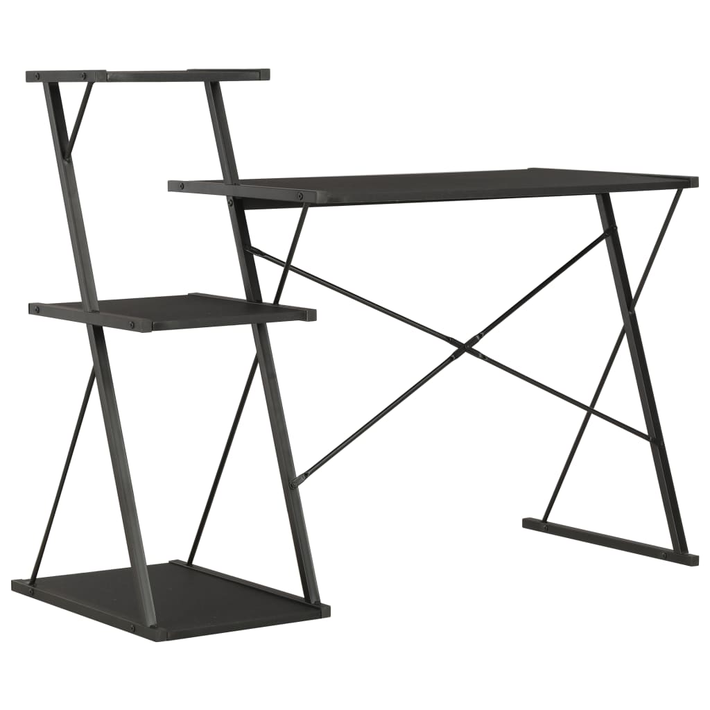 vidaXL Pisalna miza s polico črna 116x50x93 cm