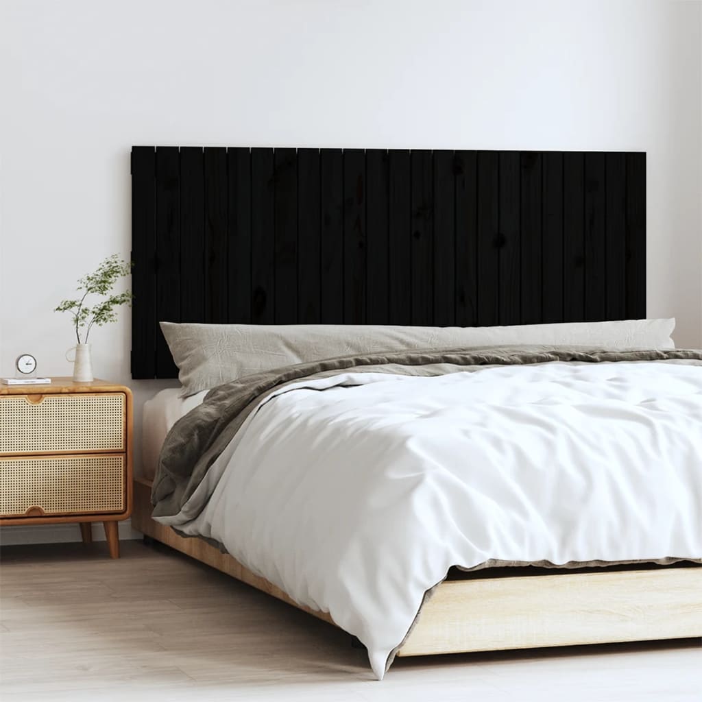 vidaXL Stensko posteljno vzglavje črno 147x3x60 cm trdna borovina
