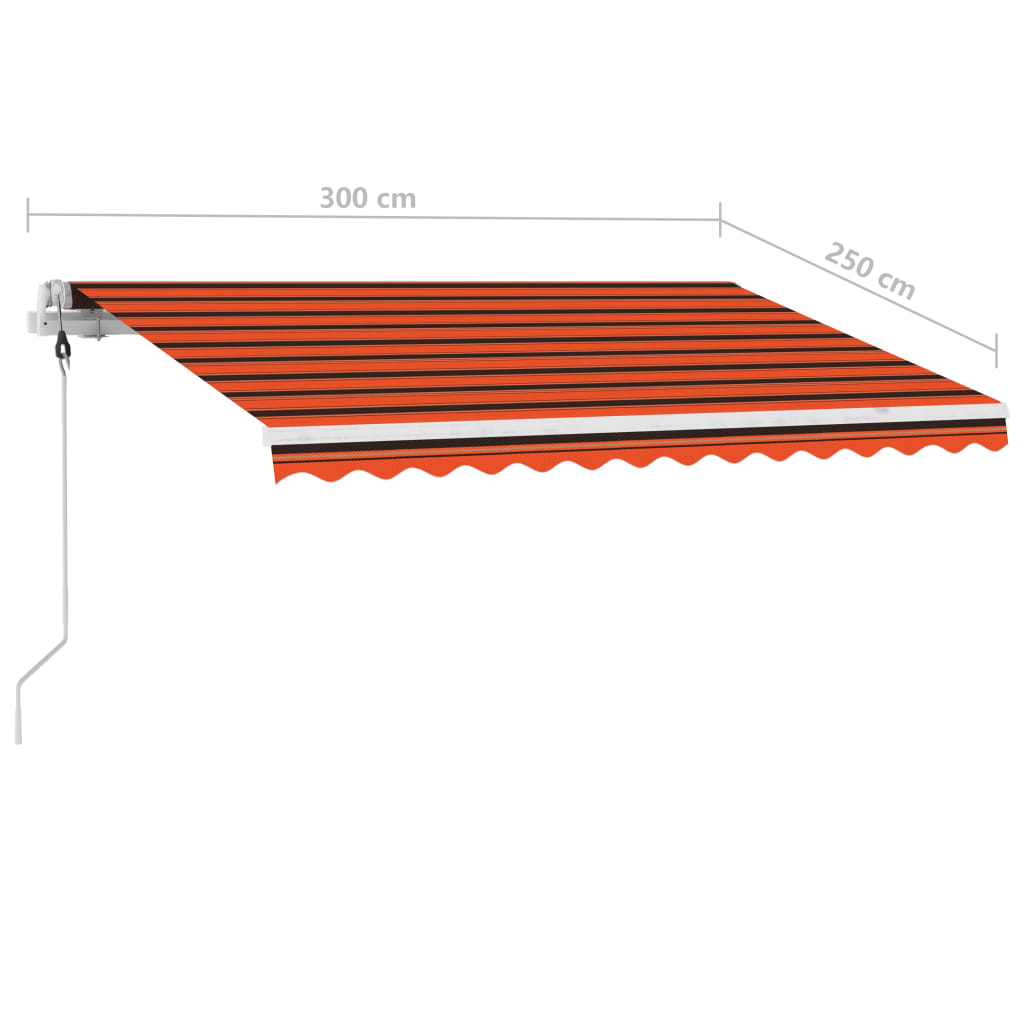 vidaXL Avtomatska tenda LED + senzor 300x250 cm oranžna/rjava