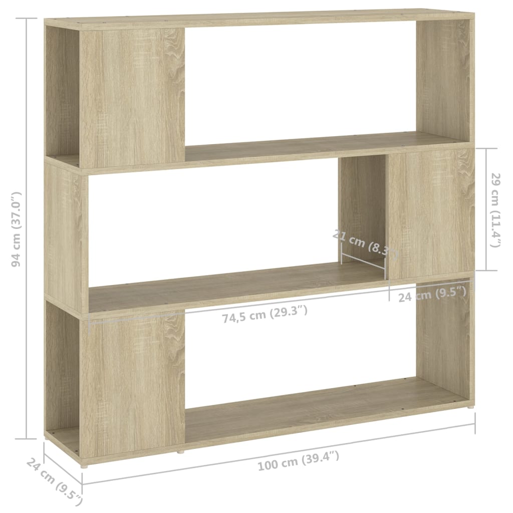 vidaXL Knjižna omara za razdelitev prostora sonoma hrast 100x24x94 cm