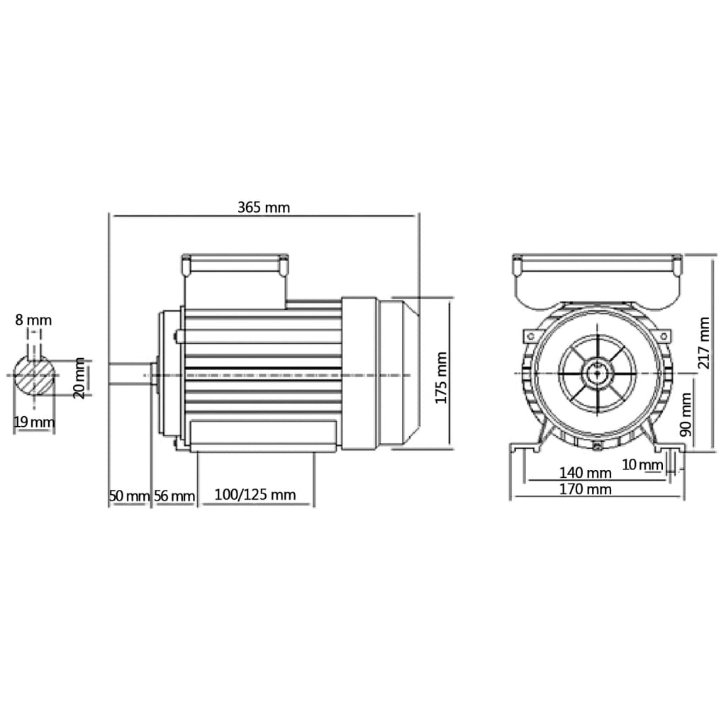 vidaXL Enofazni elektromotor aluminijast 2,2kW/3 KM 2800 vrt/min