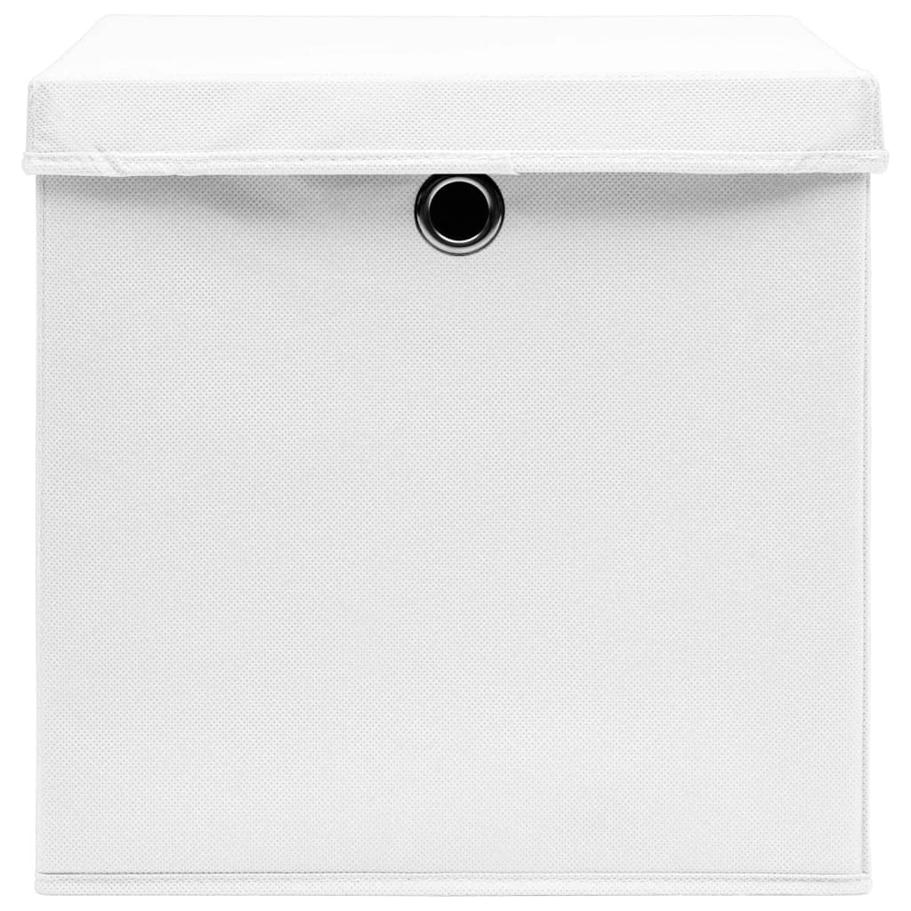 vidaXL Škatle za shranjevanje s pokrovi 10 kos. bele 32x32x32 cm blago