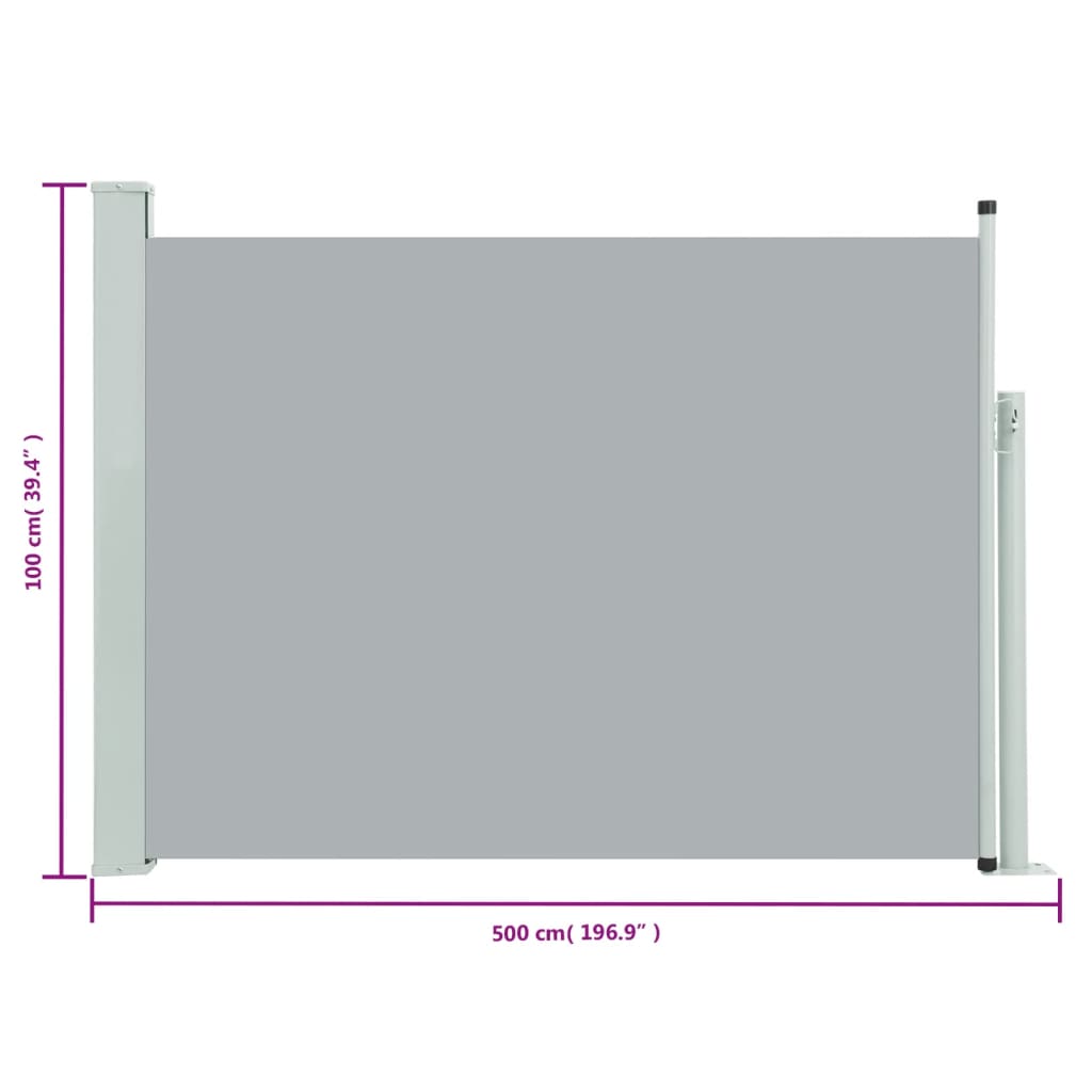 vidaXL Zložljiva stranska tenda za teraso 100x500 cm siva