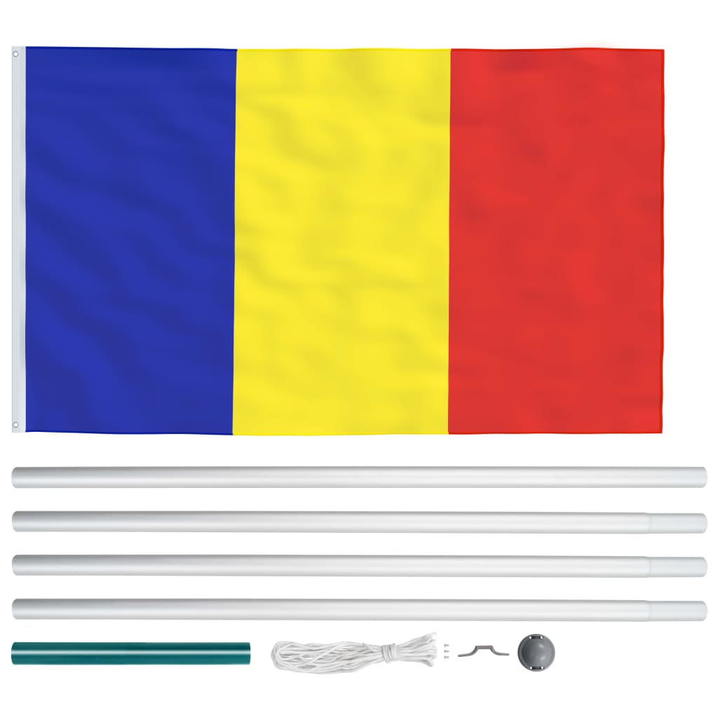 vidaXL Zastava Romunije in aluminijast zastavni drog 6,2 m