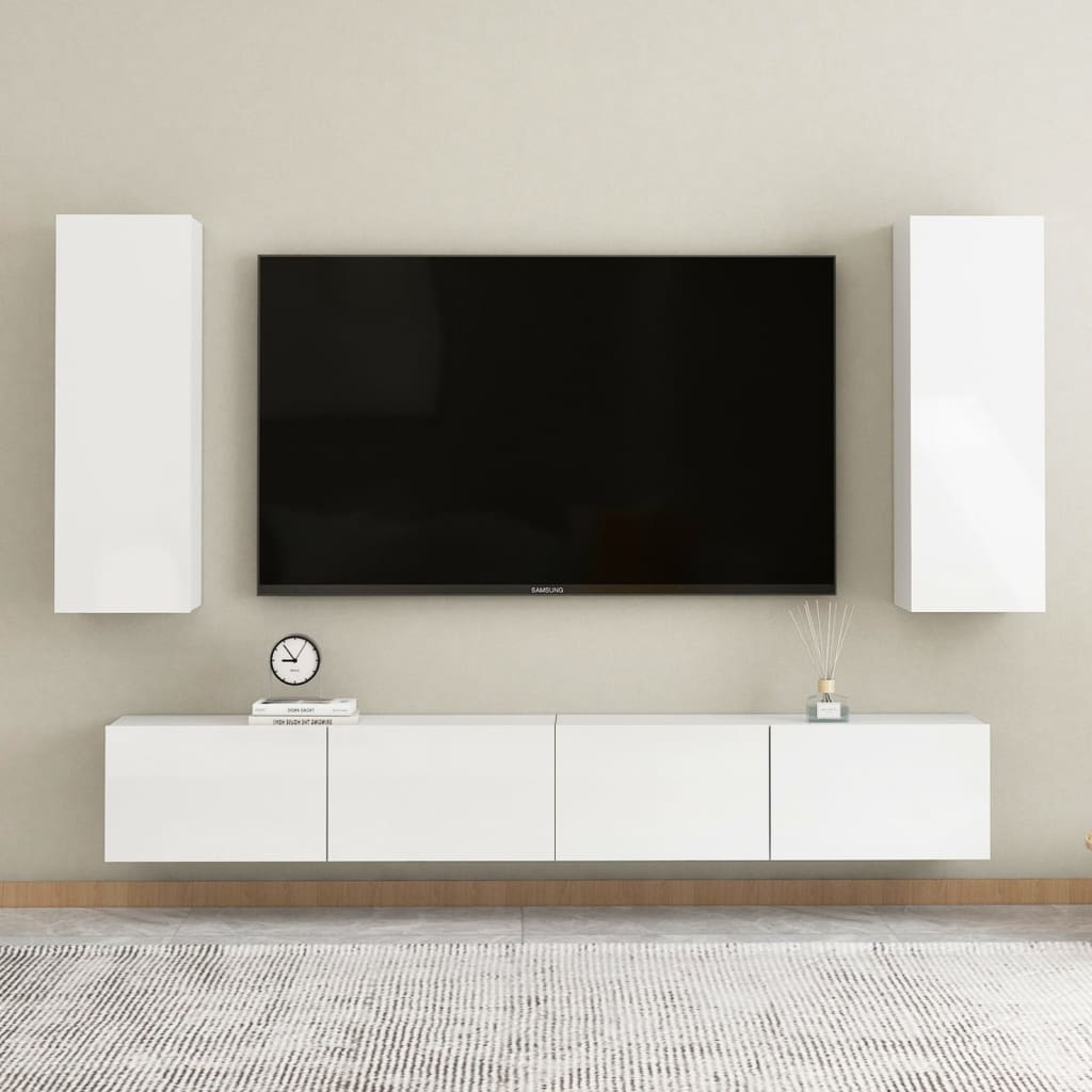 vidaXL TV omarica 2 kosa visok sijaj bela 30,5x30x90 cm iverna plošča