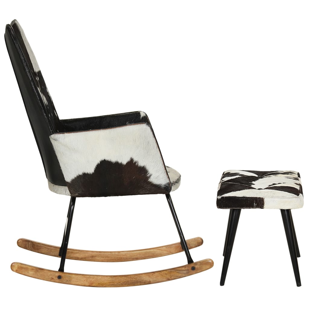 vidaXL Gugalni stol s stolčkom za noge črno pravo usnje