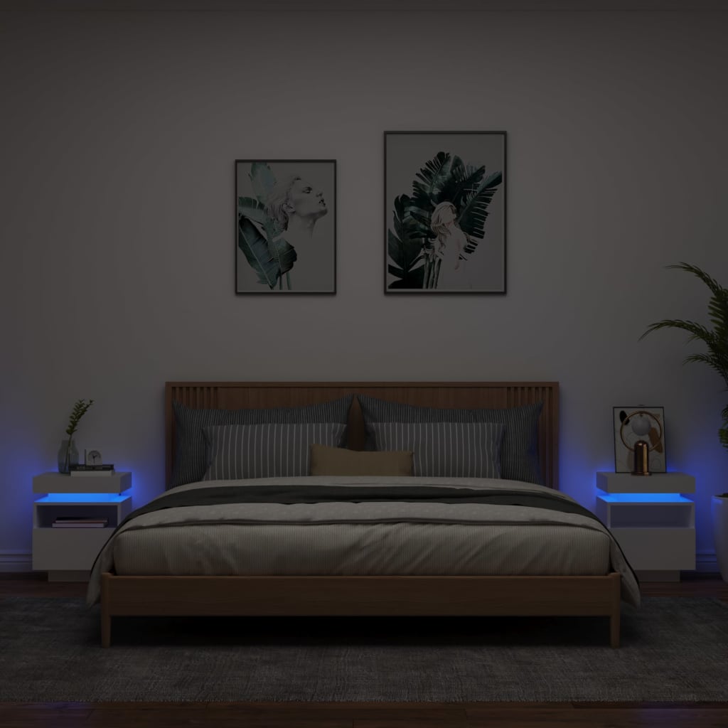 vidaXL Nočna omarica z LED lučkami 2 kosa bela 40x39x48,5 cm