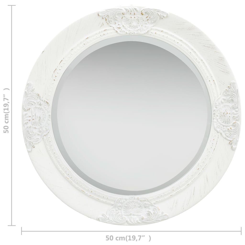 vidaXL Stensko ogledalo v baročnem stilu 50 cm belo
