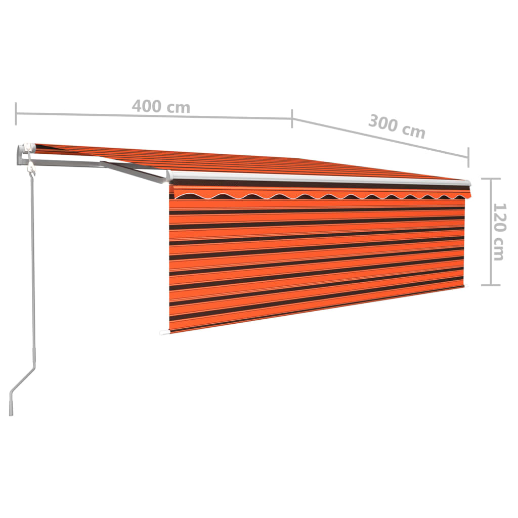 vidaXL Avtomatska tenda s senčilom LED + senzor 4x3 m oranžna in rjava