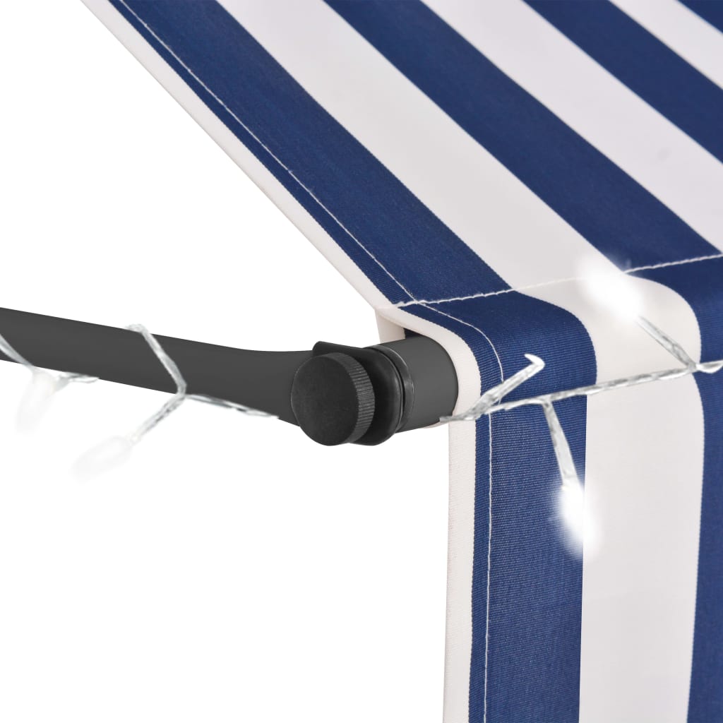 vidaXL Ročno zložljiva tenda z LED lučkami 200 cm modra in bela