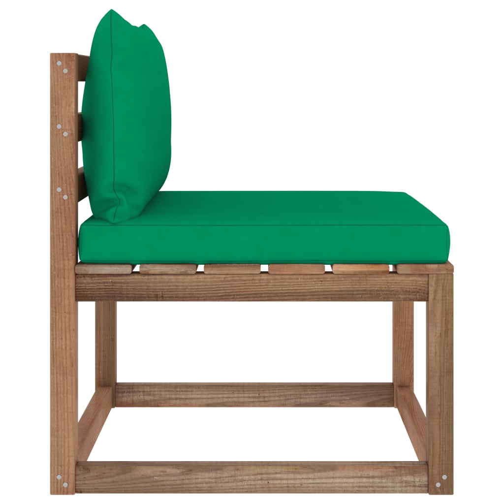 vidaXL Vrtni sredinski kavč iz palet z zelenimi blazinami