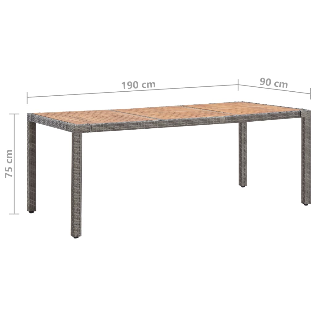 vidaXL Vrtna miza siva 190x90x75 cm poli ratan in trden akacijev les